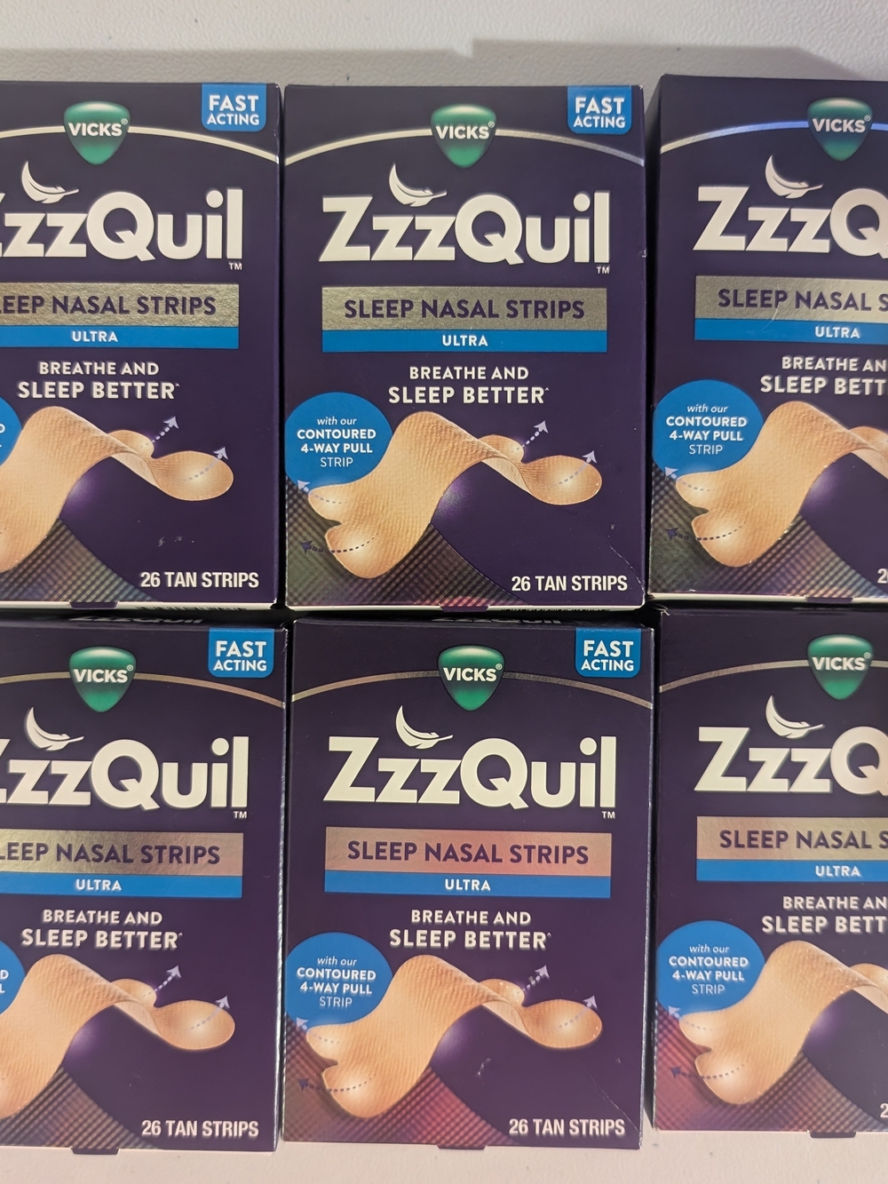 (6)  Vicks ZzzQuil Ultra Sleep Nasal Strips, Fast acting - Tan 26ct